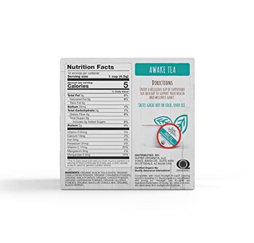Super Organics Awake Black Tea Pods With Superfoods & Probiotics Keurig K-Cup Compatible Energy  Revitalizing  Refreshing Tea USDA Certified Organic  Vegan  Non-GMO  Natural & Delicious  60ct