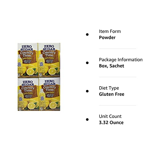Country Time Lemonade Sugar Free On-the-Go Powder, 6 Packets, Gluten Free, 0.83 Ounce (Pack of 4), Yellow, Model SUVELAM