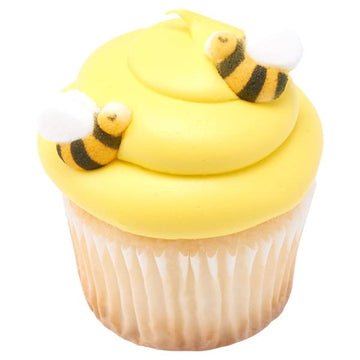 Black And Yellow Bumble Bee Edible Sugar Cake Toppers, 24 Count