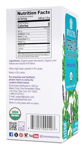 Hyleys Organic Green Tea Moroccan Mint Flavor - 25 Tea Bags
