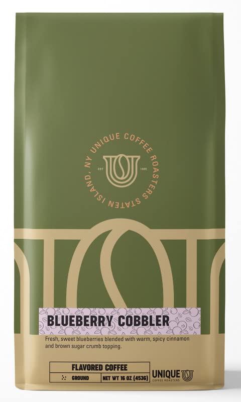 Blueberry Cobbler Flavored Ground Coffee, 1 Lb (16 Oz) Bag, Medium Roast, 100% Arabica Enhanced Quality Flavor