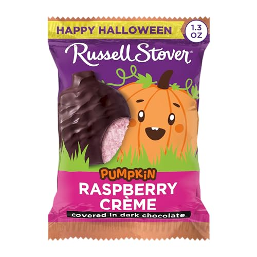 RUSSELL STOVER Halloween Dark Chocolate Raspberry Crme Pumpkin, 1.3 oz. (Pack of 18) - Bulk Halloween Candy