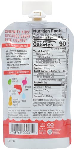 Serenity Kids 6+ Months Baby Food Pouches Puree Made With Ethically Sourced Meats & Organic Veggies | 3.5 Ounce Bpa-Free Pouch | Wild Caught Salmon, Butternut Squash, Beet | 1 Count