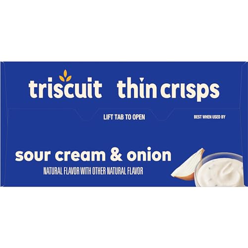Triscuit Thin Crisps Sour Cream & Onion Whole Grain Wheat Crackers, Lunch Snacks, Bulk Snack Crackers, 6-7.1 oz Boxes
