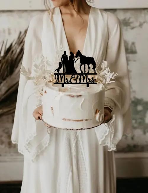 keonsatrz Horse Wedding Cake Topper, Farmer & Cowboy/Cowgirl Theme, Acrylic, 5.9W x 6.7H, Earth Tones