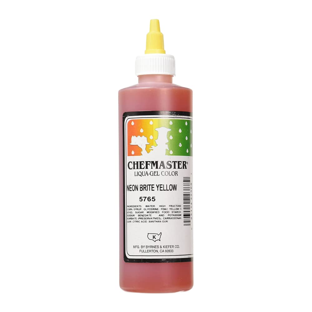 Chefmaster Neon Yellow Liqua-Gel® Food Coloring | Vibrant Color | Professional-Grade Dye For Icing, Frosting, Fondant | Baking & Decorating | Fade-Resistant | Easy-To-Use | Made In Usa | 10.5 Oz