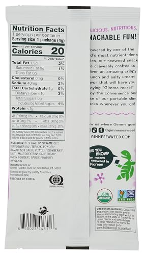 GIMME Organic Teriyaki Seaweed Grab & Go Singles, 0.14 OZ