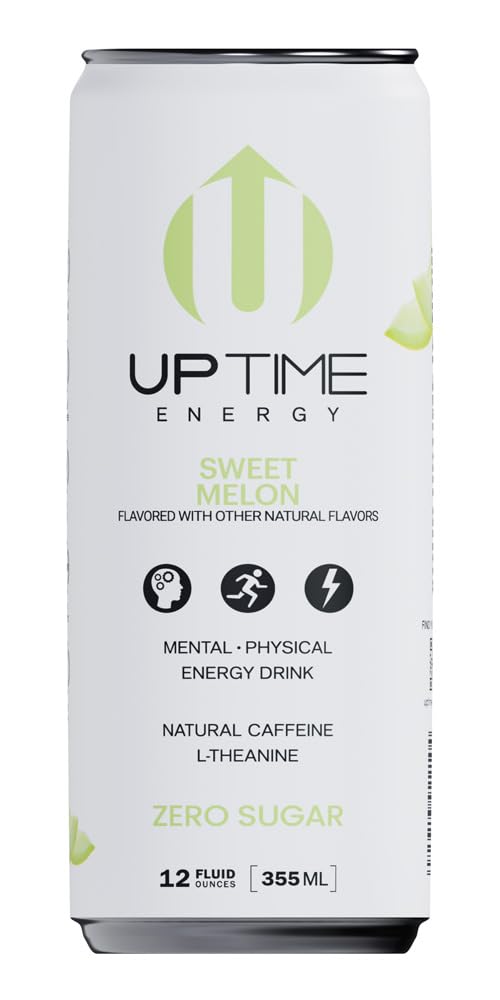 UPTIME Energy Drink - Sweet Summer Melon, 12 Fl Oz Cans, 12 Pack, Sugar Free, 142mg Caffeine, Focus Support