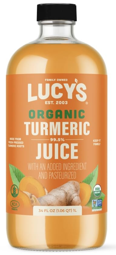 Lucys Organic Non-GMO Turmeric Juice, 34 Fl Oz, Fresh Pressed in Glass Bottle