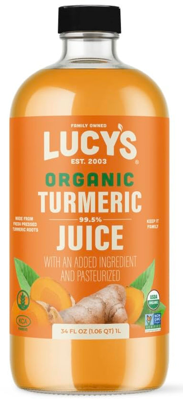Lucys Organic Non-GMO Turmeric Juice, 34 Fl Oz, Fresh Pressed in Glass Bottle