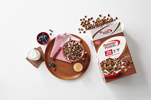 Post Premier Protein Chocolate Almond Cereal, Chocolatey Protein Cereal Flakes with Sliced Almonds, Contains 20g of Protein Per