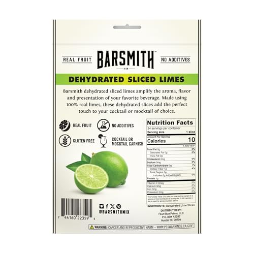 Barsmith Dehydrated Lime Slices (1.3Oz) - Real Lime Garnish For Cocktails, Mocktails, Tea & Cooking - Tangy Citrus Flavor - Pack