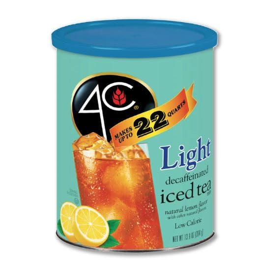 4C Light Powdered Drink Mix Cannisters, Zero Sugar Decaffeinated Iced Tea 3 Pack, 22 Quarts, Family Sized Cannister, Low Calorie