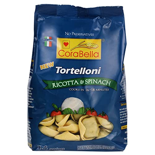 Corabella Classic Italian-Made Ricotta And Spinach Tortellini, 8.8 Oz. Of Fresh Cheese Tortellini Pasta