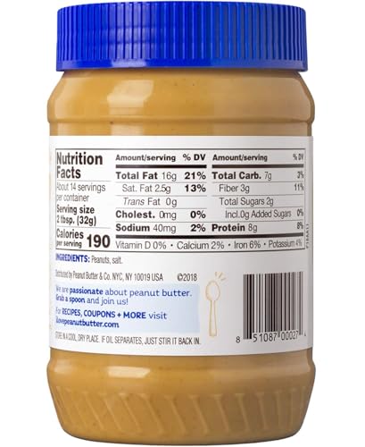 Peanut Butter & Co. Old Fashioned Smooth Peanut Butter, Non-GMO, Gluten Free, Vegan, No Sugar Added, 16 Ounce