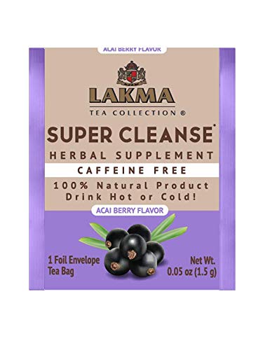 HYLEYS Tea Super Cleanse Tea - Caffeine Free, 25 Tea Bags, Acai Berry Flavor, GMO Free, Gluten Free, 100% Natural