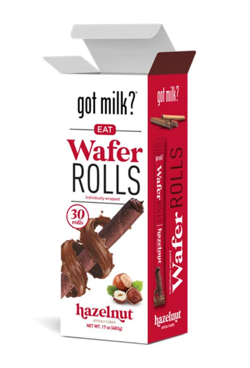 got milk? Wafer Rolls, Hazelnut, 17-ounce Box with 30 Rolls, Individually Wrapped Rolled Wafer Spirals with Filling, Hazelnut Wa