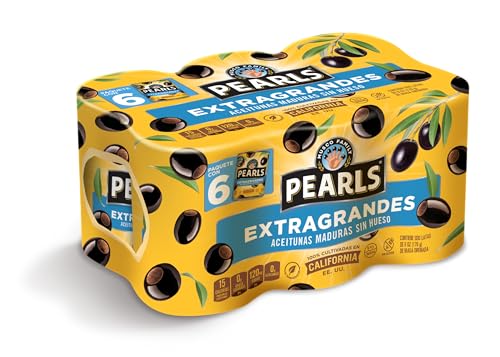 Pearls Spanish Label, Extra-Large Ripe Pitted Olives, Pack Of 6, 6 Oz Cans