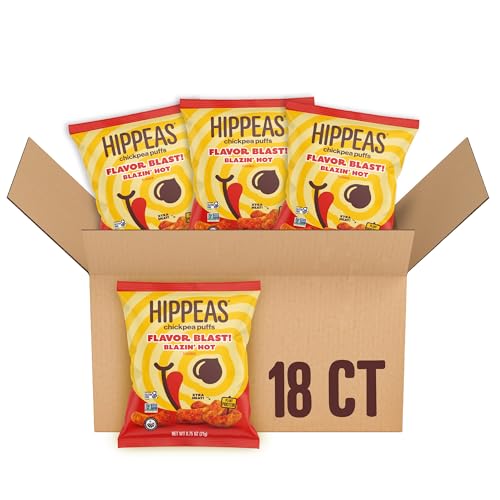 Hippeas Chickpea Puffs, Flavor Blast: Blazin  Hot, 0.75 Ounce (Pack of 18), 3g Protein, 2g Fiber, Vegan, Gluten-Free, Crunchy,