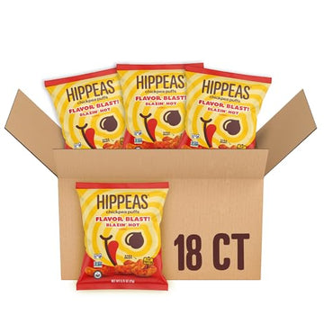 Hippeas Chickpea Puffs, Flavor Blast: Blazin  Hot, 0.75 Ounce (Pack of 18), 3g Protein, 2g Fiber, Vegan, Gluten-Free, Crunchy,