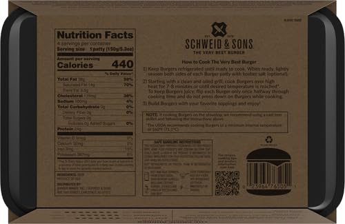 Schweid and Sons, The Prime Burger, Beef Chuck Burgers, 75% Lean/25% Fat, USDA Prime, 1.325 lb, Pack of 4