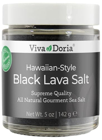 Viva Doria Hawaiian Black Lava Sea Salt, Fine Grain, Lava Salt, 5 Oz Glass Jar