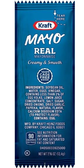 CHRONOS Real Kraft Mayo Packets - 50 Count Single Serve 7/16 Oz - Food Safe Slide Seal Bag Included