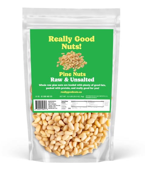 Really Good Nuts! Pine Nuts, 2.2 lb (35.2 oz), Raw, Gluten-Free, Kosher, Raw Nuts, Smooth & Creamy Pine Kernels, Shelled, Unsalt