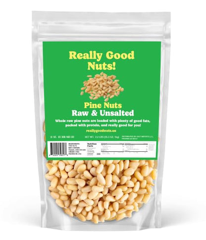 Really Good Nuts! Pine Nuts, 2.2 lb (35.2 oz), Raw, Gluten-Free, Kosher, Raw Nuts, Smooth & Creamy Pine Kernels, Shelled, Unsalt
