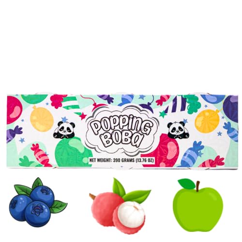 Panda Products Popping Boba 3-Flavor Party Kit - Blueberry, Green Apple, Lychee | Bursting Boba Pearls | 130g Each