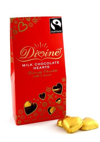 Divine Chocolate Milk Chocolate Hearts 3.5 Oz