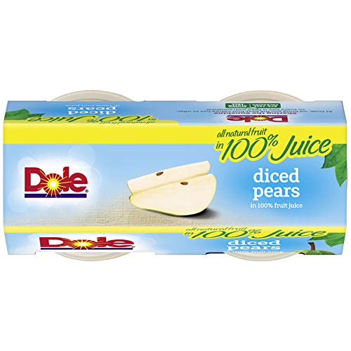 Dole Fruit Bowls Diced Pears in 100% Juice Snacks, 4oz 24 Total Cups, Gluten & Dairy Free, Bulk Lunch Snacks for Kids & Adults
