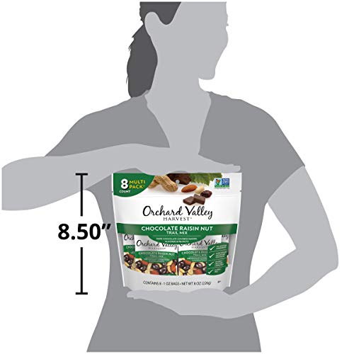 ORCHARD VALLEY HARVEST Chocolate Raisin Nut Trail Mix, 1 oz (Pack of 8), Non-GMO, No Artificial Ingredients