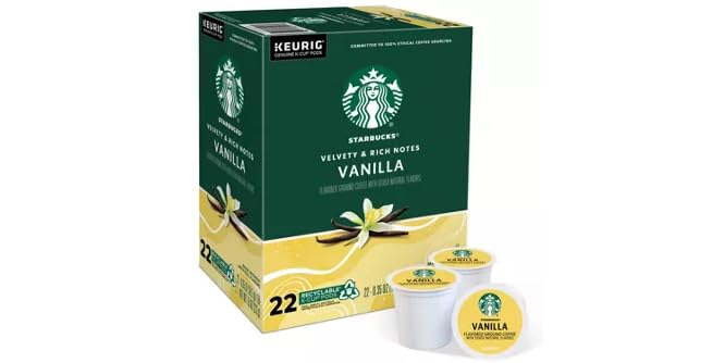 Starbucks Keurig K-Cup Light Roast Coffee Pods-Vanilla Flavored Coffee-Naturally Flavored-100% Arabica-1 box (22 pods)