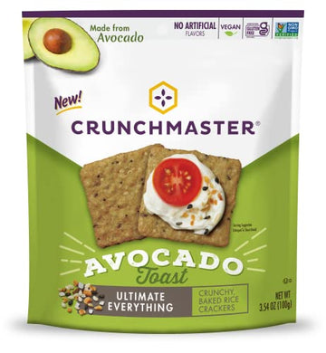 Crunchmaster Crunchy Baked Rice Crackers, Avocado Toast Ultimate Everything, Vegan Friendly, Kosher, Gluten Free & Non-Gmo, 3.54