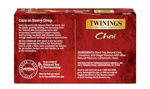 Twinings New Chai Black Tea Individually Wrapped Bags, 50 Count (Pack Of 6), Sweet, Savoury Spices, Caffeinated, Enjoy Hot Or Ic
