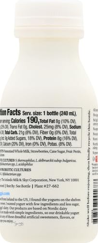 siggis Probiotic Drinkable Whole Milk Yogurt, Strawberry, 8 oz. - Single Serving, Only 5 Ingredients