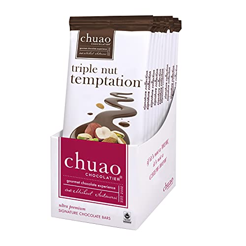 Chuao Chocolatier Triple Nut Temptation Dark Chocolate Gourmet Bars | For Gift Baskets, Birthday, Thank You, Care Package | 10 Pack, 2.8 Oz Each