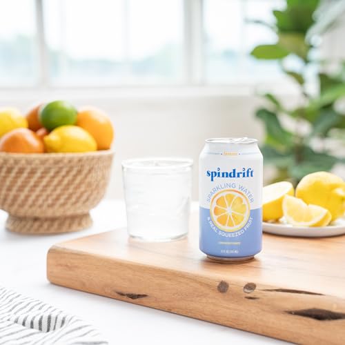 Spindrift Sparkling Water, Lemon Flavored, Made With Real Squeezed Fruit, 12 Fl Oz Cans, Pack Of 24 (Only 3 Calories Per Can)