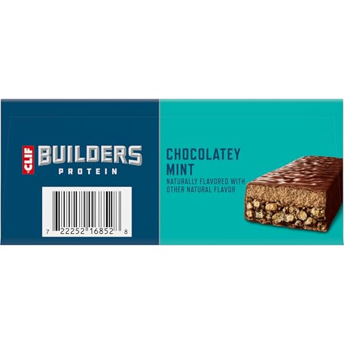 CLIF BUILDERS Protein Bars - Chocolate Mint Flavor - 20g Plant Based Protein - Gluten Free - Non-GMO - Low Glycemic - No Artificial Sweeteners - 2.4 oz. (6 Pack)