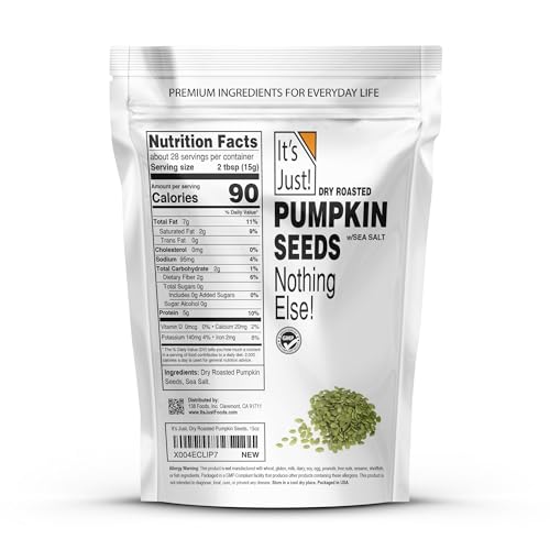 Its Just - Pumpkin Seeds (Pepitas), No Shell, Keto Friendly Snacking, Non-Gmo, Packed In Usa (Dry Roasted/Sea Salted, 15 Ounce)