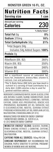 Monster Energy Drink, Green, Original, 16 Ounce (Pack Of 15)