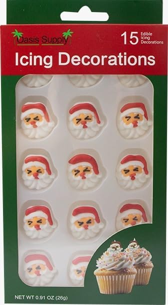 Oasis Supply Christmas Edible Cake Decorations, 45 Pieces, Royal Icing, Gingerbread Man, Santa Face, Trees, Wreaths, Red Green White
