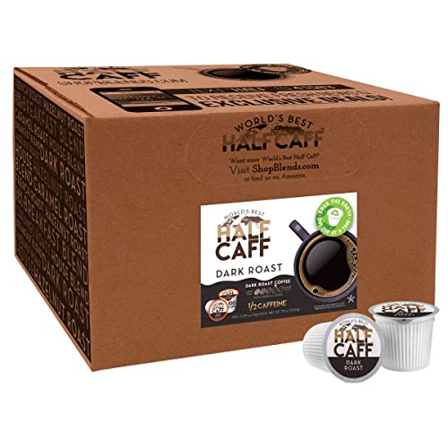 Worlds Best Half Caff Dark Roast Coffee 100ct. Solar Energy Produced Recyclable Single Serve Dark Roast Coffee Pods - 100% Arabica Coffee California Roasted  KCup Compatible