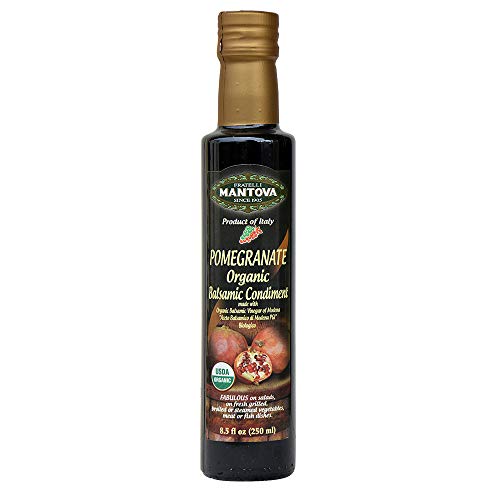 Mantova Organic Pomegranate Balsamic Vinegar, 8.5 Fl Oz, Ideal for Salad Dressing, Pasta, Ice Cream, and Cocktails