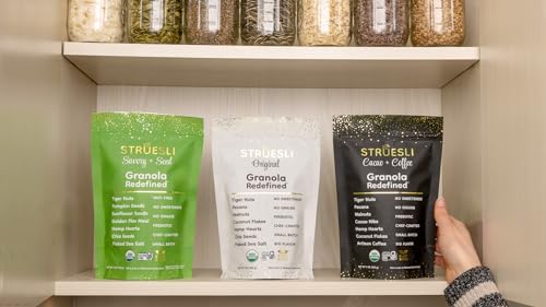Struesli Granola Variety Pack, Organic Grain & Gluten Free Healthy Snacks, Keto & Paleo Friendly, Includes Original, Cacao + Coffee & Savory + Seed Flavors, Prebiotic Fiber, 3 Count, 9 Oz Each