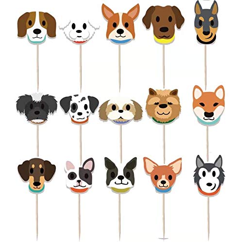 Kudes 32Pcs Dog Cupcake Toppers - Cute Puppy Faces Cake Topper Picks Party Bunting Decorations For Dog Puppy Theme Kids Birthday