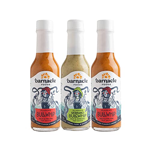 Barnacle Foods Bullwhip Kelp Hot Sauce Variety Pack | Kelp & Serrano Or Piri-Piri Peppers | Made In Alaska | Delicious Savory Um