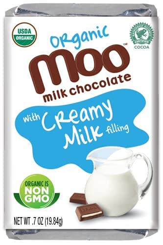 Moo Chocolates Organic Milk Chocolate Mini Bars With Creamy Milk Filling 0.7Oz, 28 Ct (Pack Of 2) | Usda Organic, Non-Gmo | 110