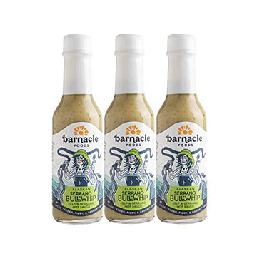 Barnacle Foods Serrano Bullwhip Kelp Hot Sauce, 5.5 oz (Pack of 3), Kelp & Serrano Peppers, Umami Flavor, Made in Alaska